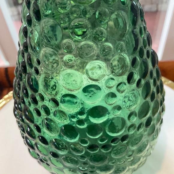 VTG MCM Empoli Green 15” Hobnail Bubble Glass Vase Genie Bottle - Picture 5 of 5